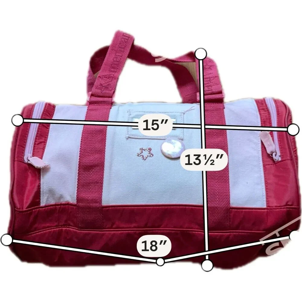 American Girl Duffle Bag - Pink & Red Zipper Closure Buttons Accessory Case
